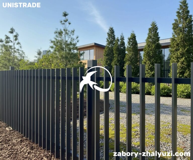 Алюминиевый забор темно-серого цвета фото